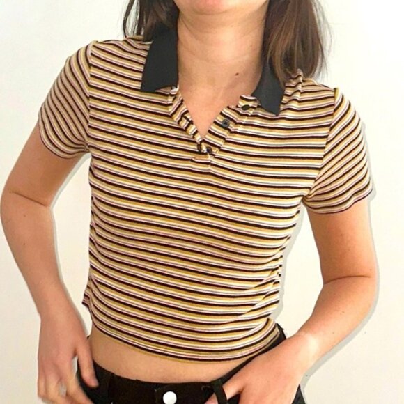LEVI S stripped crop short sleeve  polo tee - Picture 1 of 5